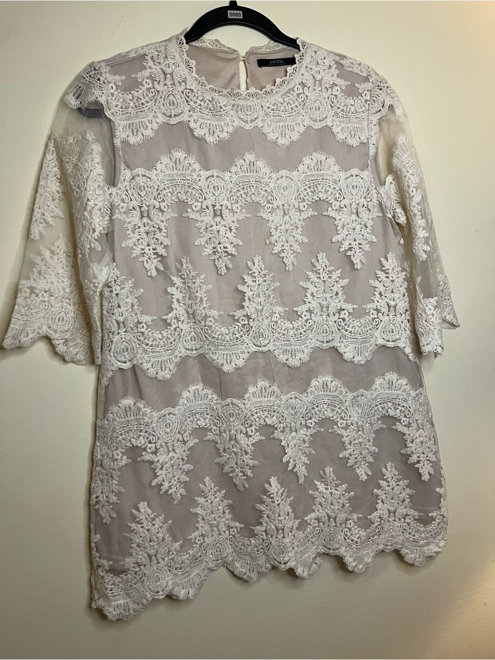 Embroidered Lace Mini Dress in White by Love